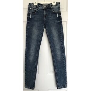 EightyTwo Denim Acid Wash Skinny Ankle Jeans Size 5 Pockets Dark Blue Distressed